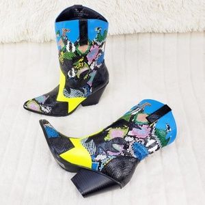Cowboy Ankle boots Colorful Multi Snake Size 10